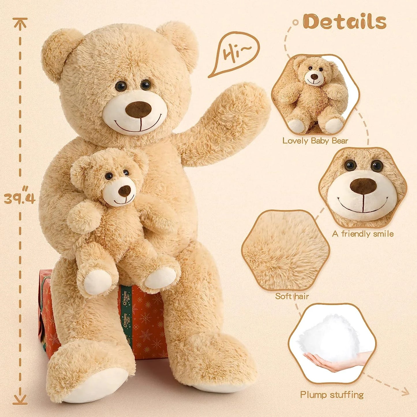 Big Fluffy Teddy Bear Pair 100cm/39in